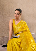 Anaita Yellow Silk Tissue Zari Weaving Work Saree With Blouse Piece | Grocsy