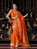 Anaita Orange Silk Tissue Zari Weaving Work Saree With Blouse Piece | Grocsy