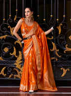 Anaita Orange Silk Tissue Zari Weaving Work Saree With Blouse Piece | Grocsy
