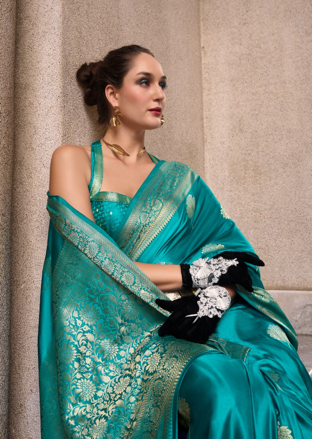 Anaita Sky Blue Silk Tissue Zari Weaving Work Saree With Blouse Piece | Grocsy