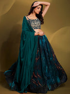 Myra Teal Art Silk Embroidered Designer Lehenga | Grocsy