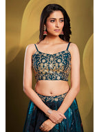 Myra Teal Art Silk Embroidered Designer Lehenga | Grocsy