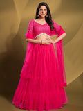Myra Pink Soft Net Embroidered Designer Lehenga | Grocsy