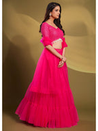 Myra Pink Soft Net Embroidered Designer Lehenga | Grocsy