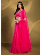 Myra Pink Soft Net Embroidered Designer Lehenga | Grocsy