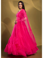 Myra Pink Soft Net Embroidered Designer Lehenga | Grocsy