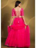 Myra Pink Soft Net Embroidered Designer Lehenga | Grocsy