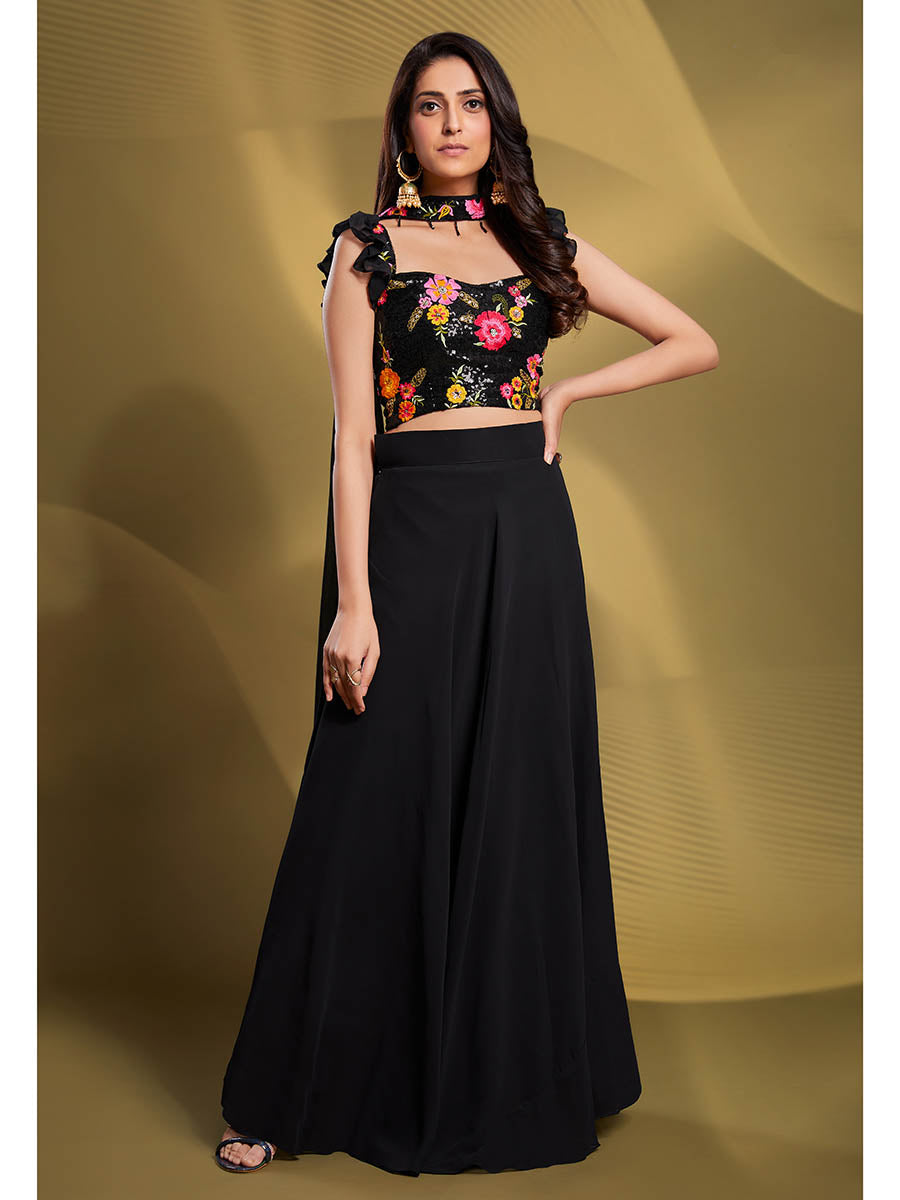 Myra Black Georgette Embroidered Designer Lehenga | Grocsy