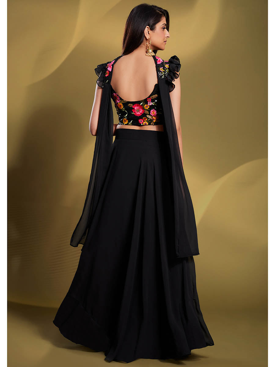 Myra Black Georgette Embroidered Designer Lehenga | Grocsy