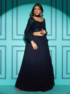 Myra Navy Blue Georgette Embroidered Designer Lehenga | Grocsy