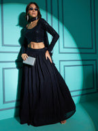 Myra Navy Blue Georgette Embroidered Designer Lehenga | Grocsy