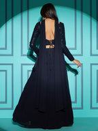 Myra Navy Blue Georgette Embroidered Designer Lehenga | Grocsy