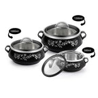CELLO Glitter Casserole with Inner Steel 3 Unit, Black | Grocsy
