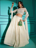 Myra Pearl White Georgette Embroidered Designer Lehenga | Grocsy