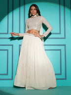 Myra Pearl White Georgette Embroidered Designer Lehenga | Grocsy