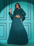 Myra Pista Green Georgette Embroidered Designer Lehenga | Grocsy