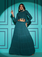 Myra Pista Green Georgette Embroidered Designer Lehenga | Grocsy