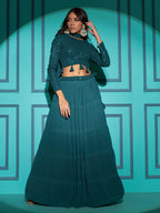 Myra Pista Green Georgette Embroidered Designer Lehenga | Grocsy