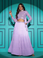 Myra Lovender Georgette Embroidered Designer Lehenga | Grocsy