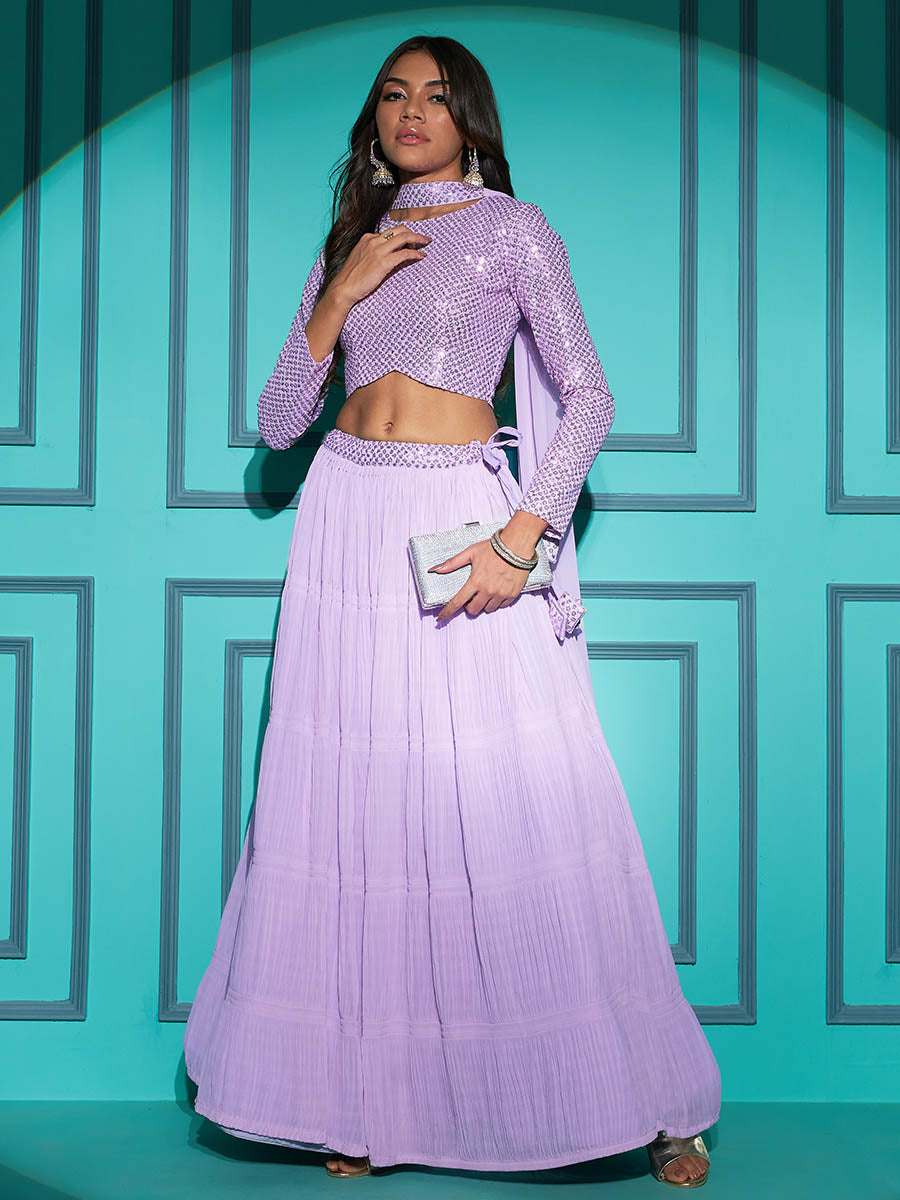 Myra Lovender Georgette Embroidered Designer Lehenga | Grocsy
