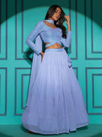 Myra Dusty Sky Georgette Embroidered Designer Lehenga | Grocsy