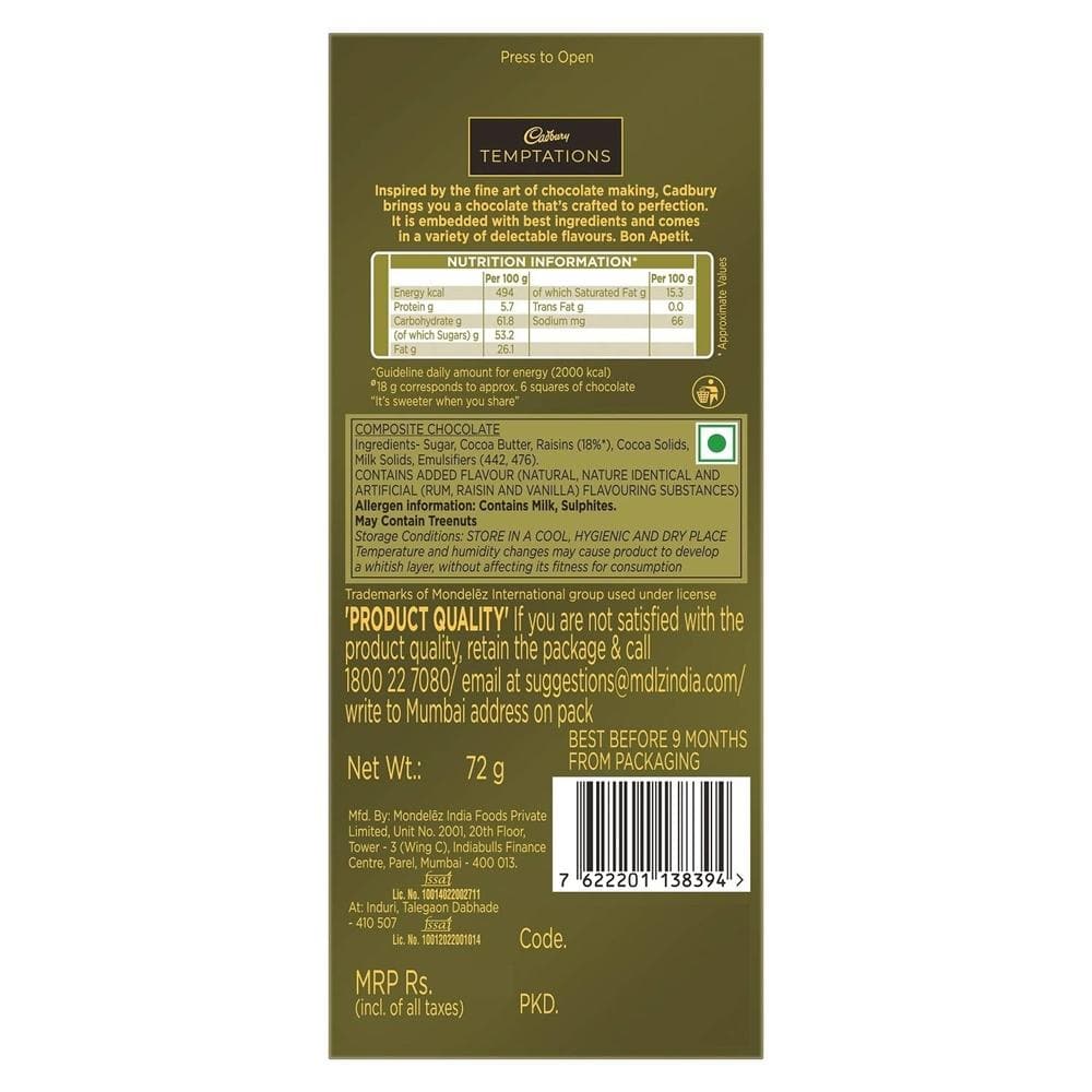 Cadbury Temptation Rum and Raisin Chocolate, 70 g | Grocsy