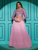 Myra Dusty Pink Georgette Embroidered Designer Lehenga | Grocsy