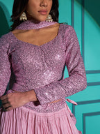 Myra Dusty Pink Georgette Embroidered Designer Lehenga | Grocsy