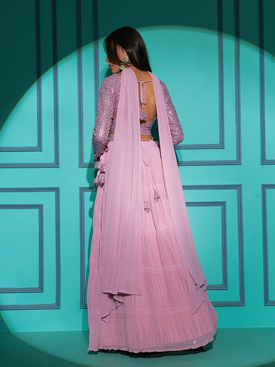 Myra Dusty Pink Georgette Embroidered Designer Lehenga | Grocsy