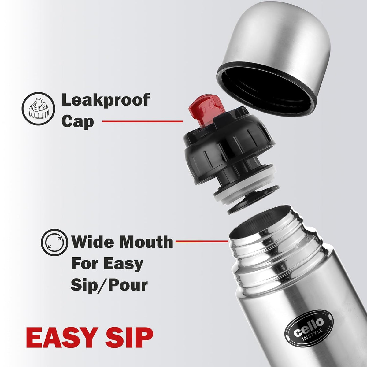 CELLO Flipstyle Insulated Stainless Steel Flask Water Bottle with Jacket For Daily Use 1000 ml | Grocsy