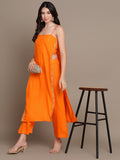 HERE&NOW Striped Mirror Work High Slit Kurta with Palazzos | Grocsy