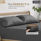 Ambra Linens Ultra Soft Pillow Protectors 400TC Set of 2 Breathable Pillow Covers-Grey | Grocsy