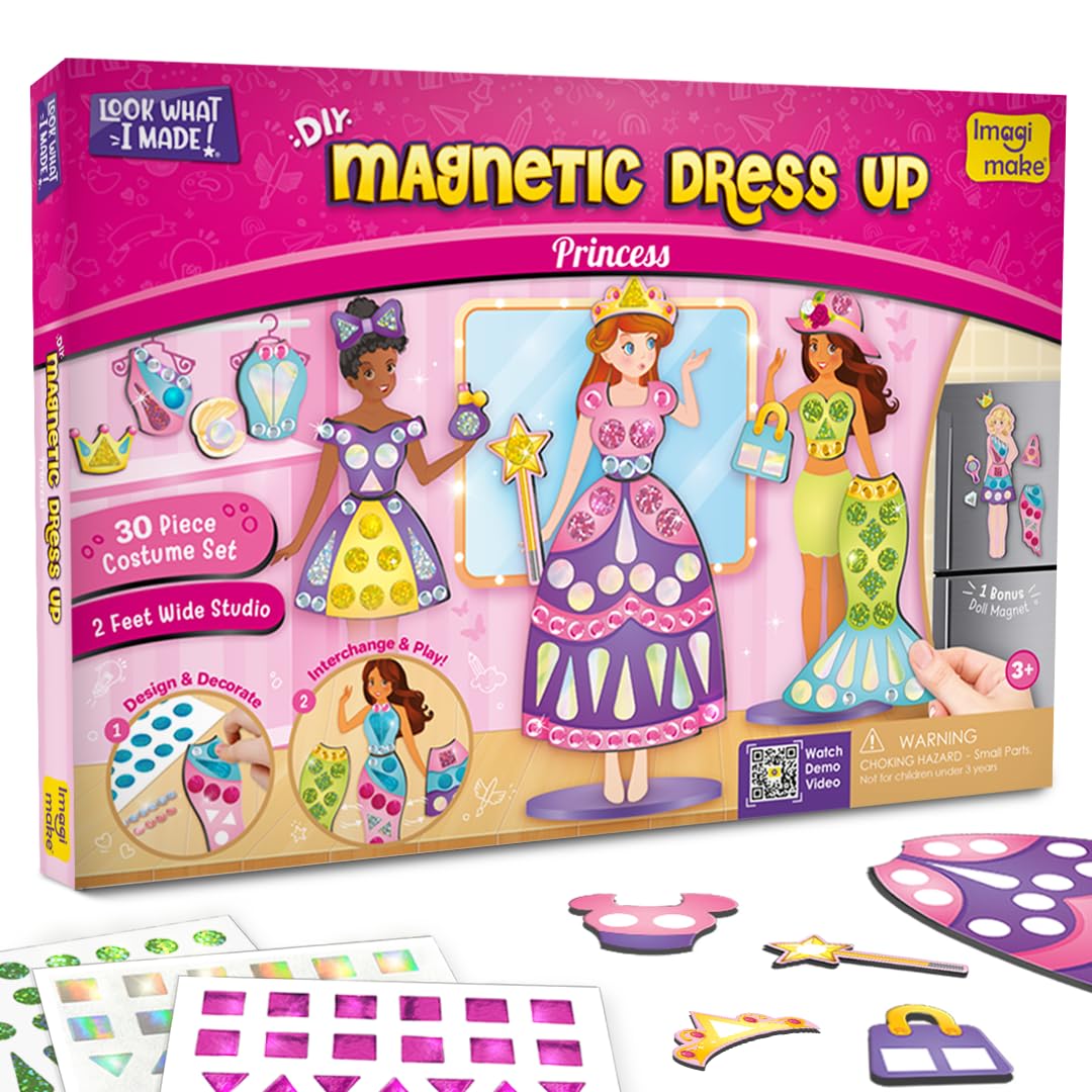 Imagimake DIY Magnetic Dress-Up Princess |Pretend Play Magnetic Toys for Kids | 30 Magnetic Dresses & Accessories | Interchange & Create Unlimited Outfits | Birthday Gift for 3,4,5,6,7,8 Year Old Girl | Grocsy