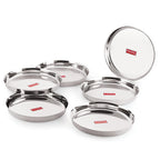 HAZEL Stainless Steel Plates Set|Dinner & Lunch Set of 6, 25.5 cm | Grocsy
