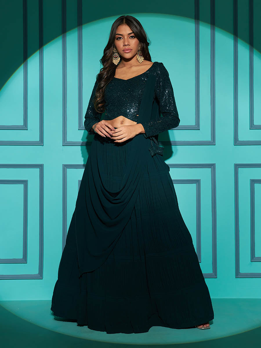 Myra Green Georgette Embroidered Designer Lehenga | Grocsy