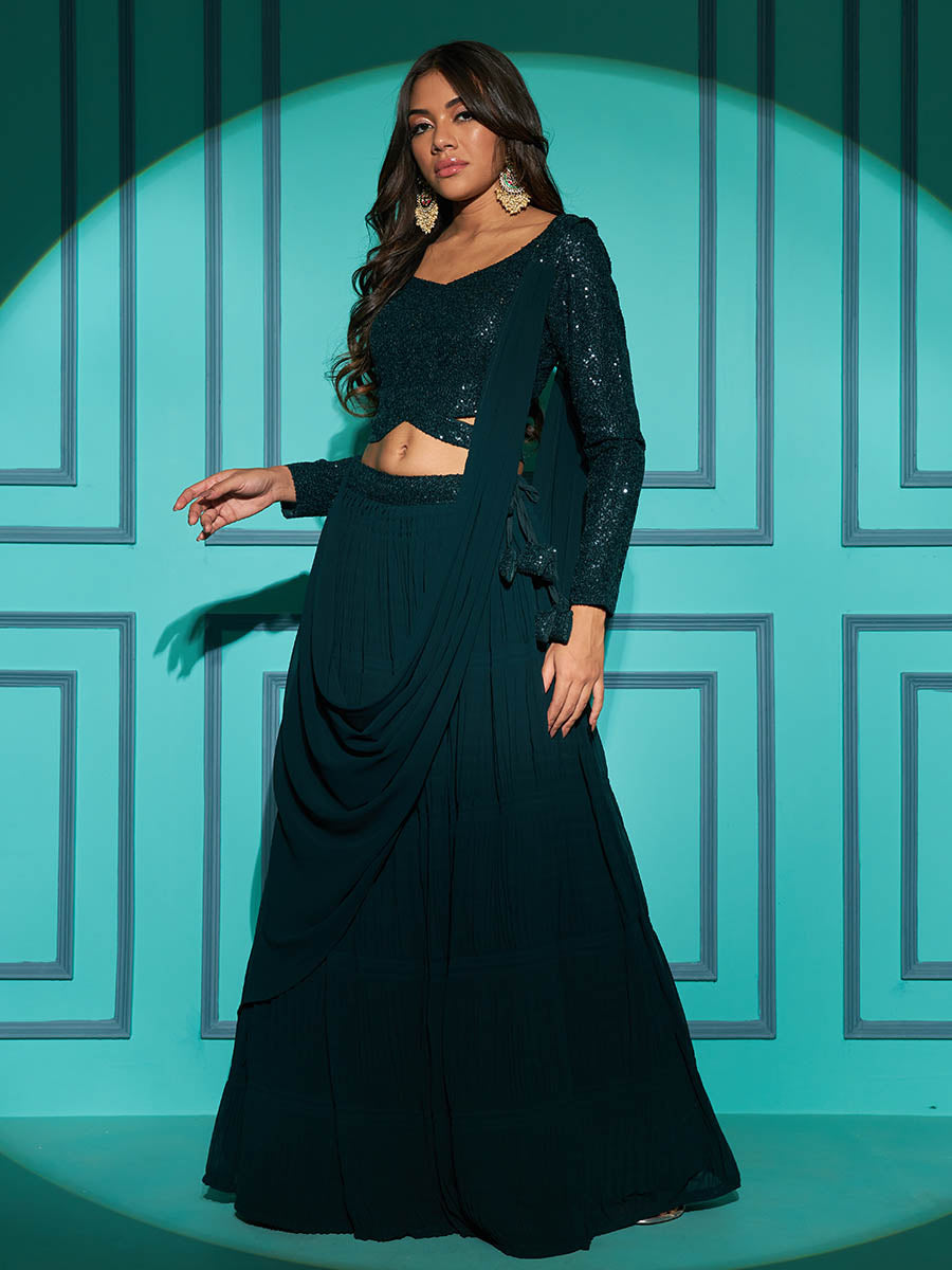 Myra Green Georgette Embroidered Designer Lehenga | Grocsy