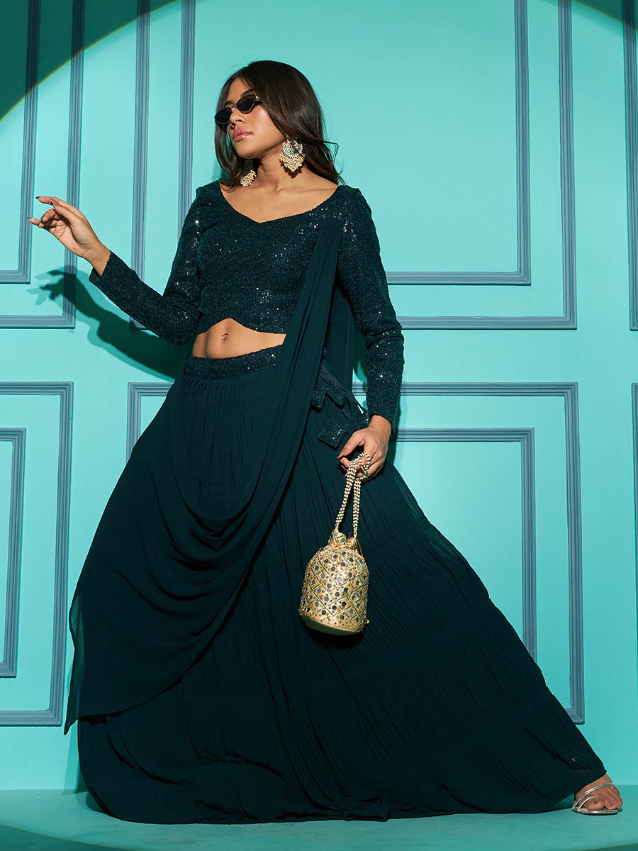 Myra Green Georgette Embroidered Designer Lehenga | Grocsy