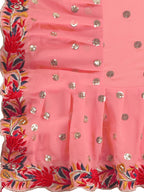 Lorenvalley Fashion Peach Faux Georgette Ruffle Saree with Fancy Sequence work & Blouse | Grocsy