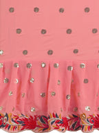Lorenvalley Fashion Peach Faux Georgette Ruffle Saree with Fancy Sequence work & Blouse | Grocsy