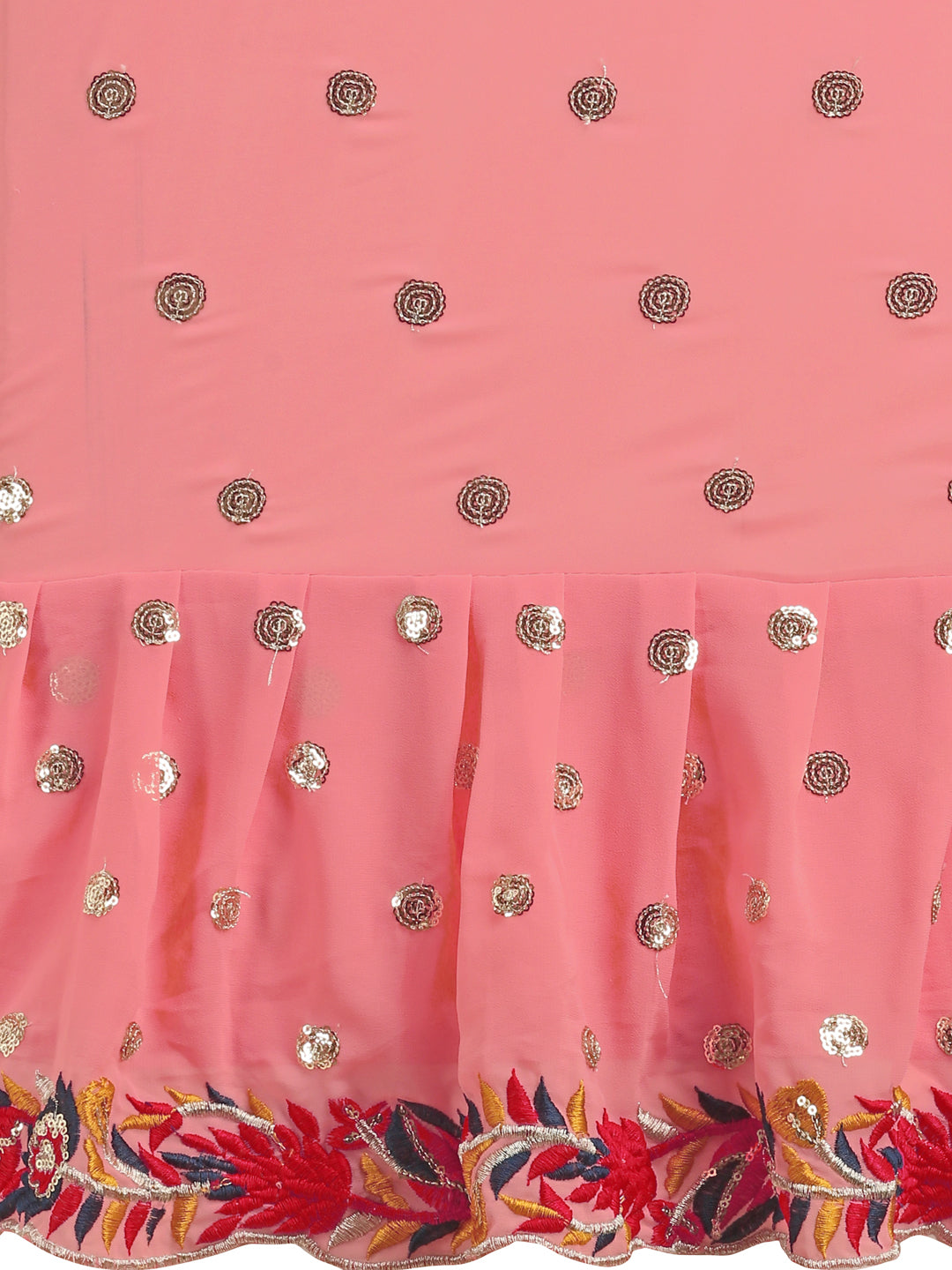 Lorenvalley Fashion Peach Faux Georgette Ruffle Saree with Fancy Sequence work & Blouse | Grocsy