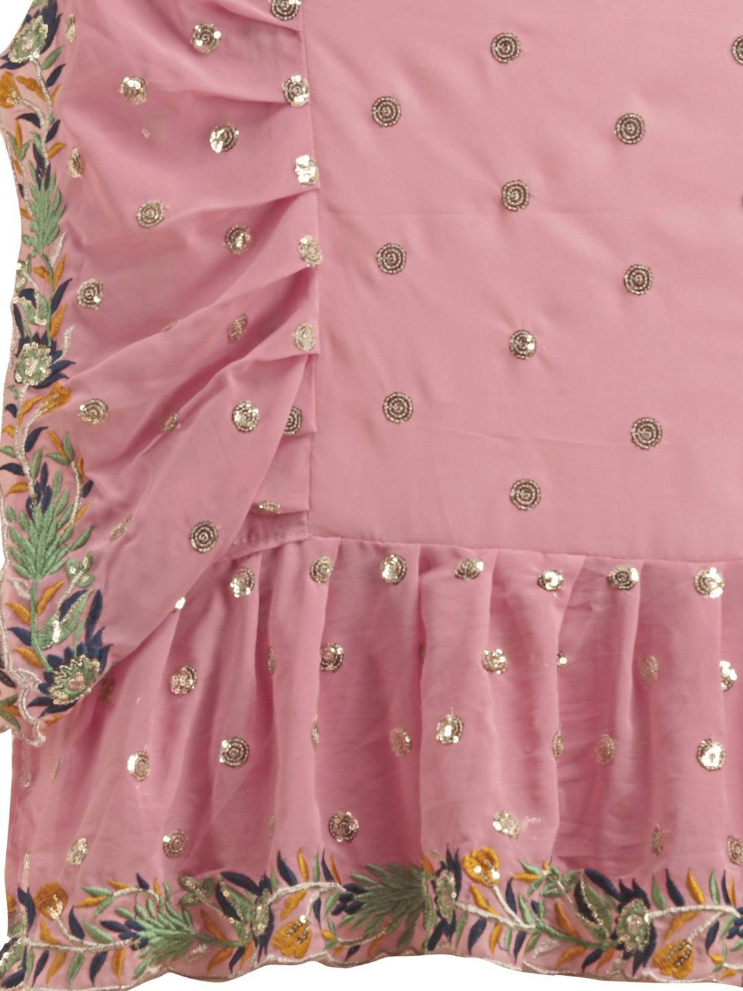 Lorenvalley Fashion Pink Faux Georgette Ruffle Saree with Fancy Sequence work & Blouse | Grocsy