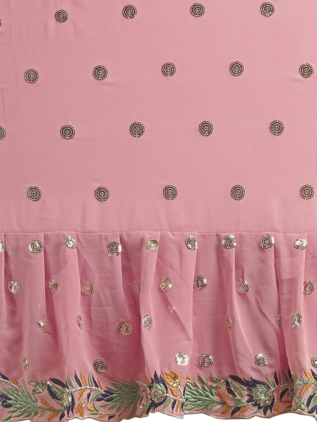 Lorenvalley Fashion Pink Faux Georgette Ruffle Saree with Fancy Sequence work & Blouse | Grocsy