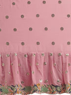 Lorenvalley Fashion Pink Faux Georgette Ruffle Saree with Fancy Sequence work & Blouse | Grocsy
