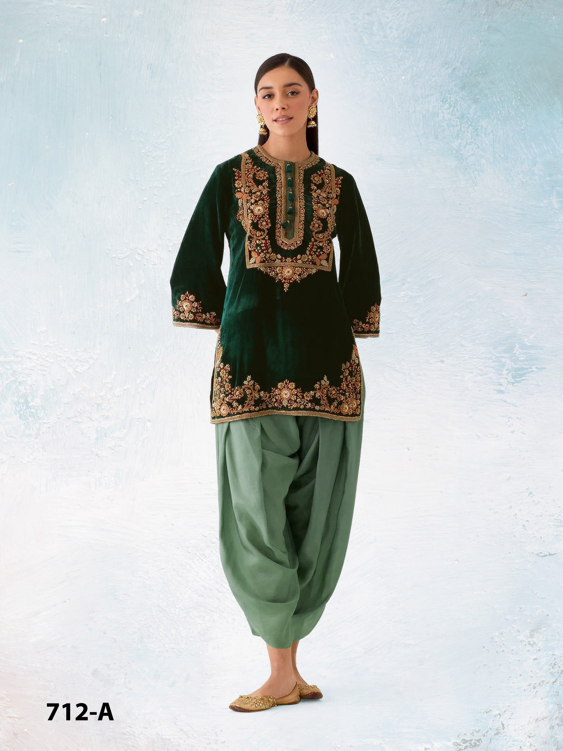 Anaita Green Embroidery Sequence & Thread Work Velvet Salwar Suit | Grocsy