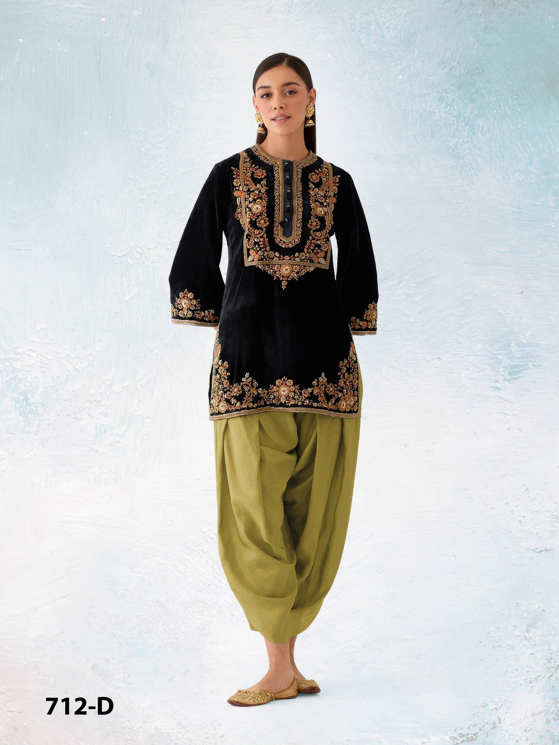 Anaita Mustard-Black Embroidery Sequence & Thread Work Velvet Salwar Suit | Grocsy