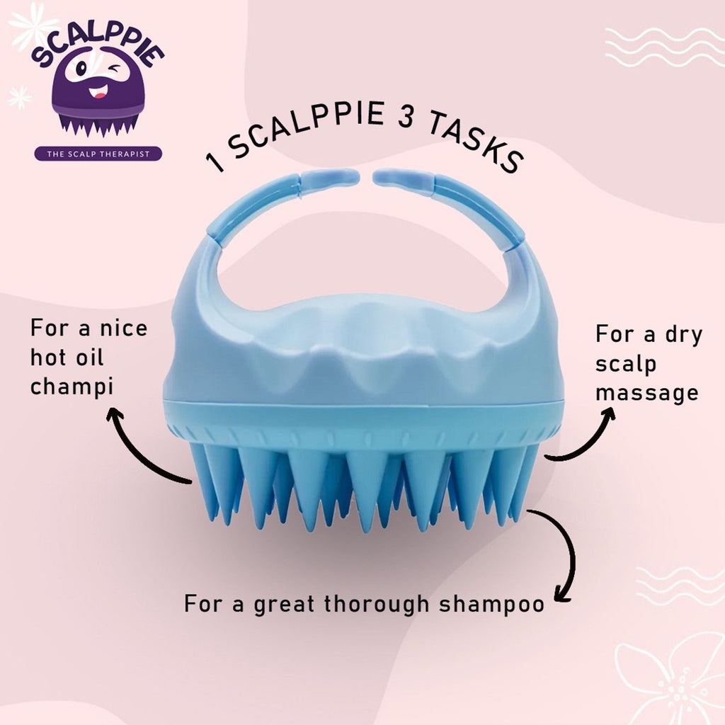 Scalppie Silicon Hair Scalp Massager & Shampoo Brush Scrub For Hair Growth & Anti Dandruff - Blue | Grocsy