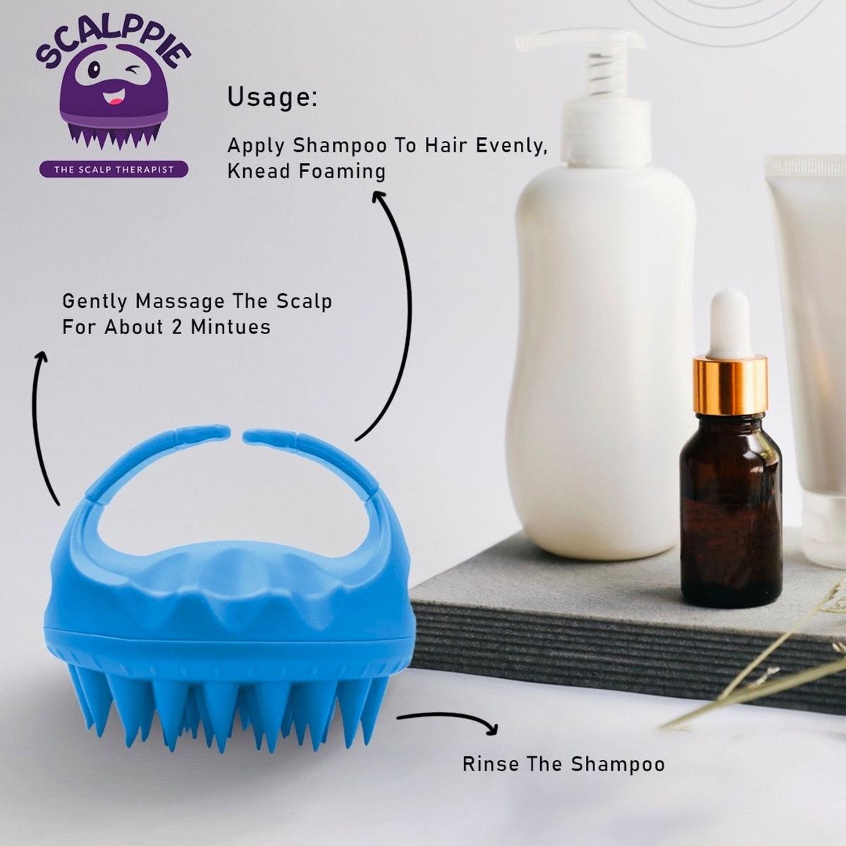 Scalppie Silicon Hair Scalp Massager & Shampoo Brush Scrub For Hair Growth & Anti Dandruff - Blue | Grocsy