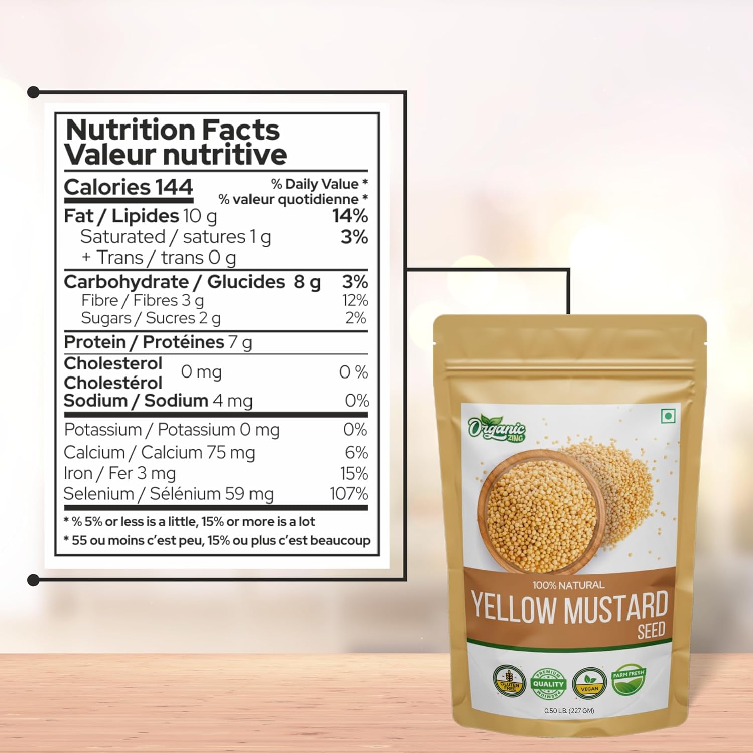 Organic Zing Yellow Mustard Seeds | Whole Yellow Mustard Seed for Pickles & Cooking | 100% Raw Mustard Seeds | Grocsy