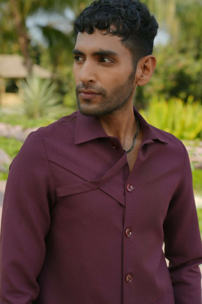 Mono Merge Burgundy Shacket by Hilo Design | Grocsy