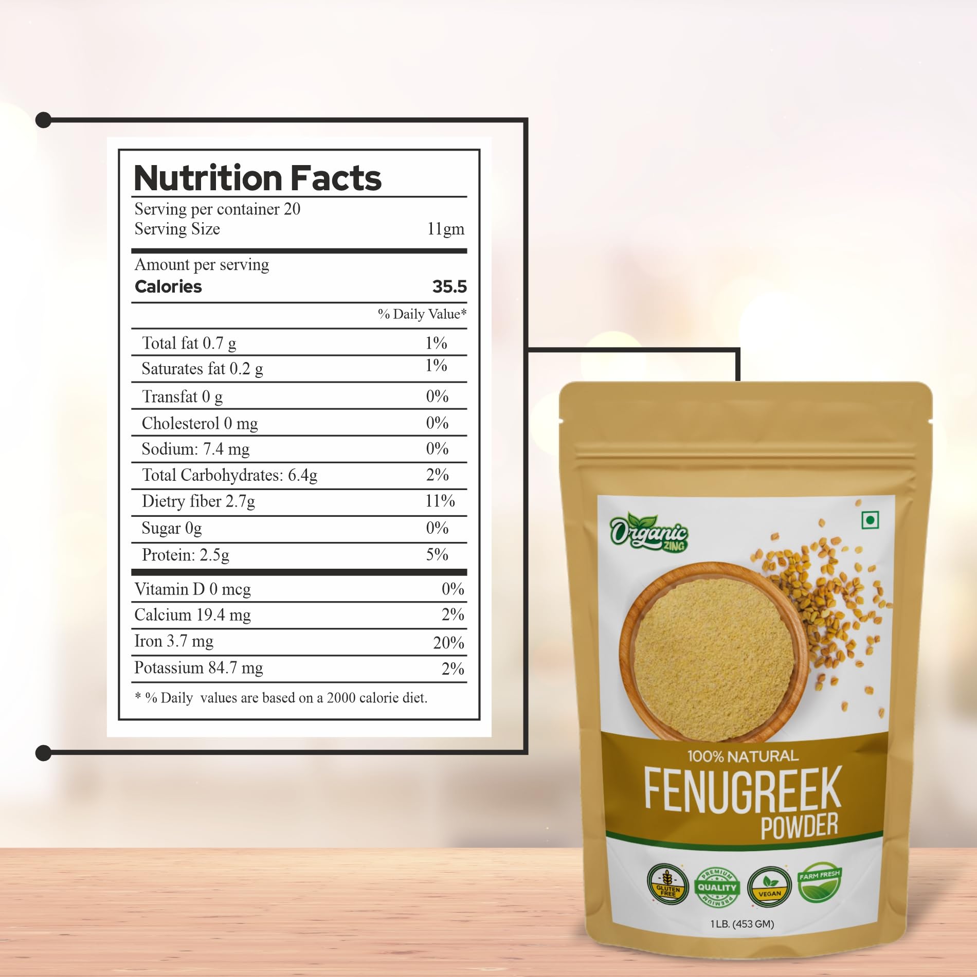 Organic Fenugreek Powder Also Known As Methi Seed Powder, Trigonella Foenum-Graecum | USDA Certified | Vegan | Preservative Free | Resealable Pack | Grocsy